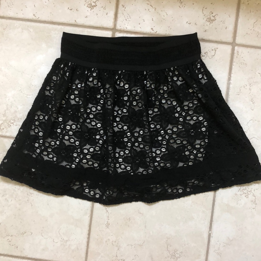 Black floral lace and cream skirt